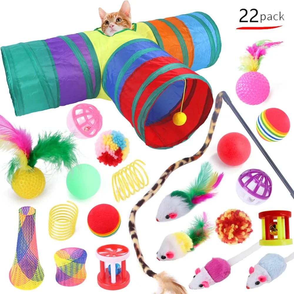 Kitten Toys Variety Cat Toy Combination Set Cat Toy Funny Cat Stick Sisal Mouse Bell Ball Cat Supplies 20 Pcs Set - image 5
