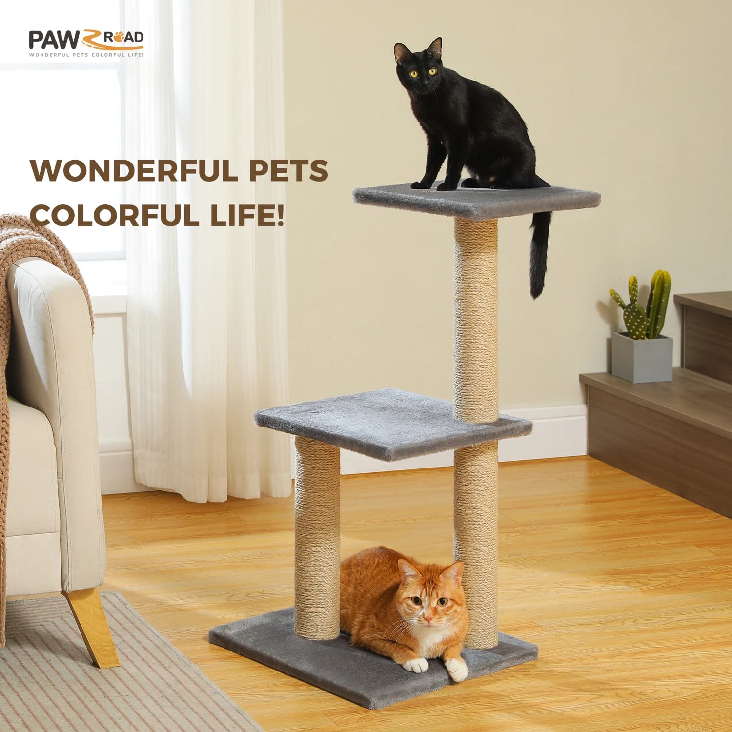 Cat tree Cat Tower for Indoor Cats 2 Styles Cat Activity Tree with Cat Scratching Posts Big Hammock and Removable Top Perch Grey - image 5