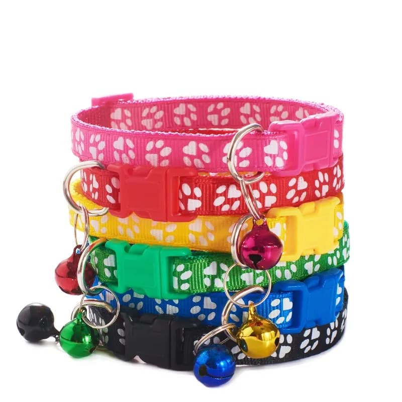Pet Collar With Bell Cartoon Footprint Colorful Dog Puppy Cat Accessories Kitten Collar Adjustable Safety Bell Ring Necklace Pet - image 1