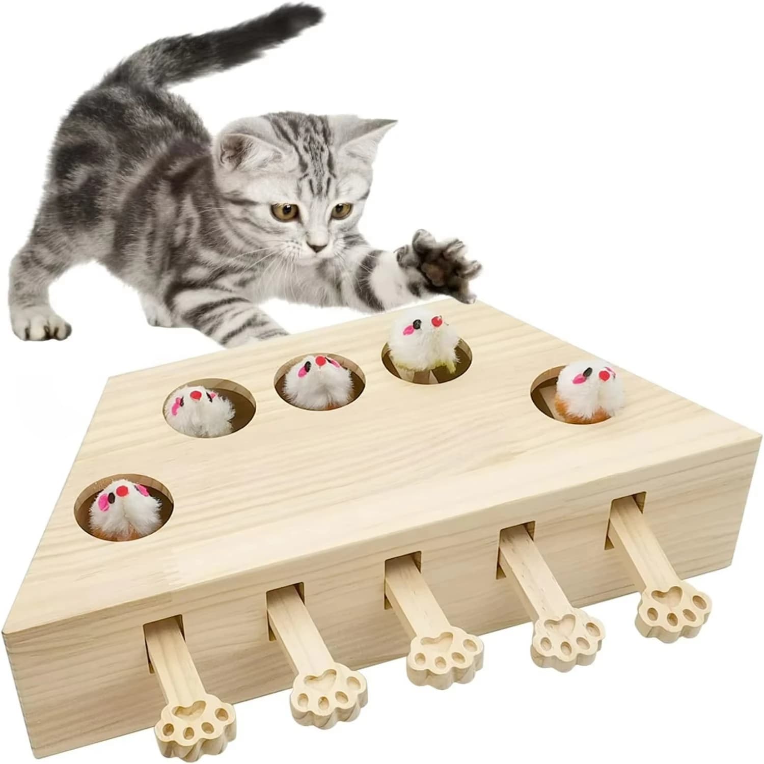 Interactive Solid Wood Cat Enrichment Puzzle Toy for Indoor Cats Fun Whack A Mole Cat Scratching Board Ultimate Self - image 1
