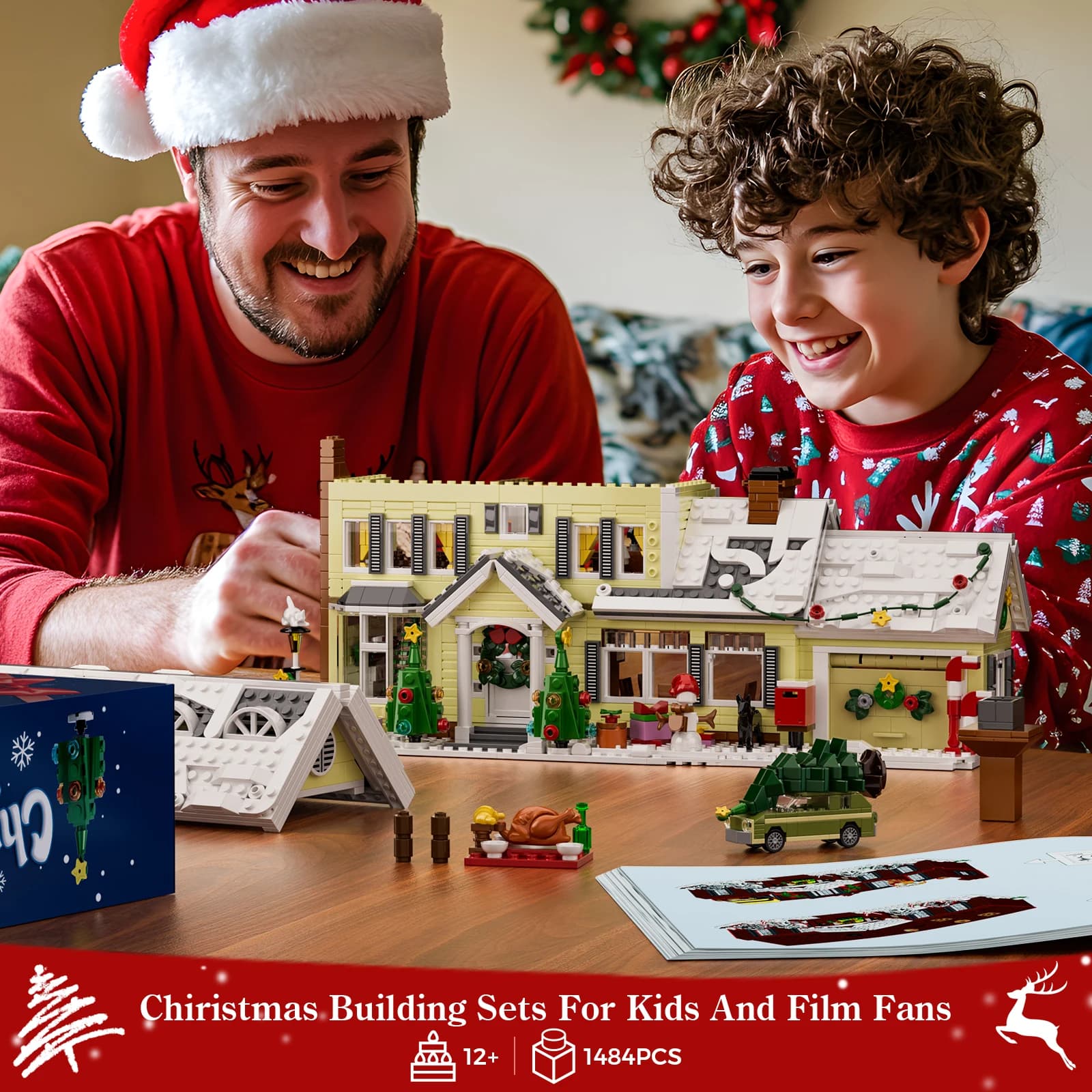 Christmas Holiday House Building Set Christmas Holiday Snow Village Blocks Toys with Clark's Car,Gifts for Boys, Girls(1484pcs) - image 5