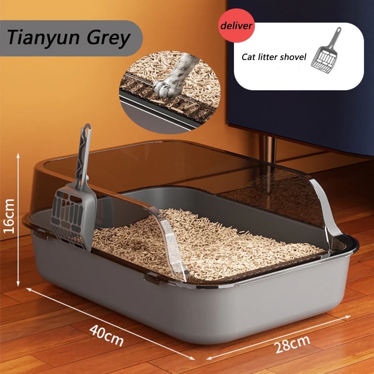 Cat Litter Box Thickening Kitty Sandbox Semi-enclosed High Side Splashproof Pet Bedpans with Litter Scoop Cleaning Cat Supplies - image 1
