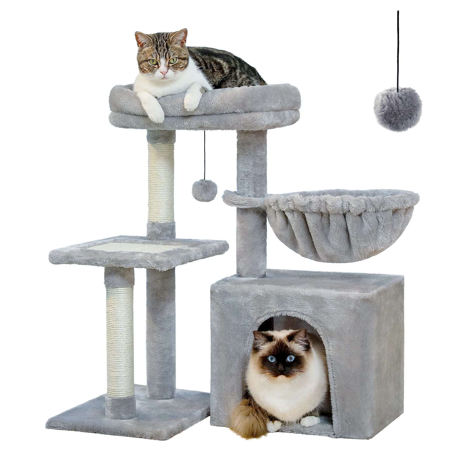 Cat tree Cat Tower for Indoor Cats 2 Styles Cat Activity Tree with Cat Scratching Posts Big Hammock and Removable Top Perch Grey - image 1