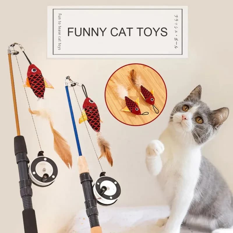 Retractable Cat Toy Fish Type Telescopic Feathers Funny Cat Stick Toys Pet Toy forKitten Cat Rods Simulation Fishing Rod - image 2