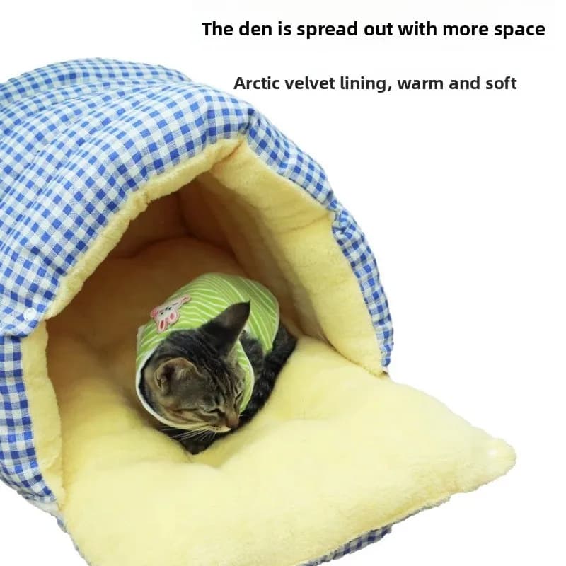 Winter Cat Dog House Closed Security Warm Plus Velvet Cold Cat Sleep Wrapped Pet Detachable Plaid Cover Small Pet Nest 4kg Cat - image 6