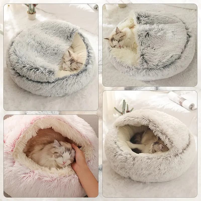 Cat Bed Pet Mattress Warm Soft Plush Pet Bed with Cover Round Cat Dog Sleeping Nest Cave for Small Dogs kitten - image 3