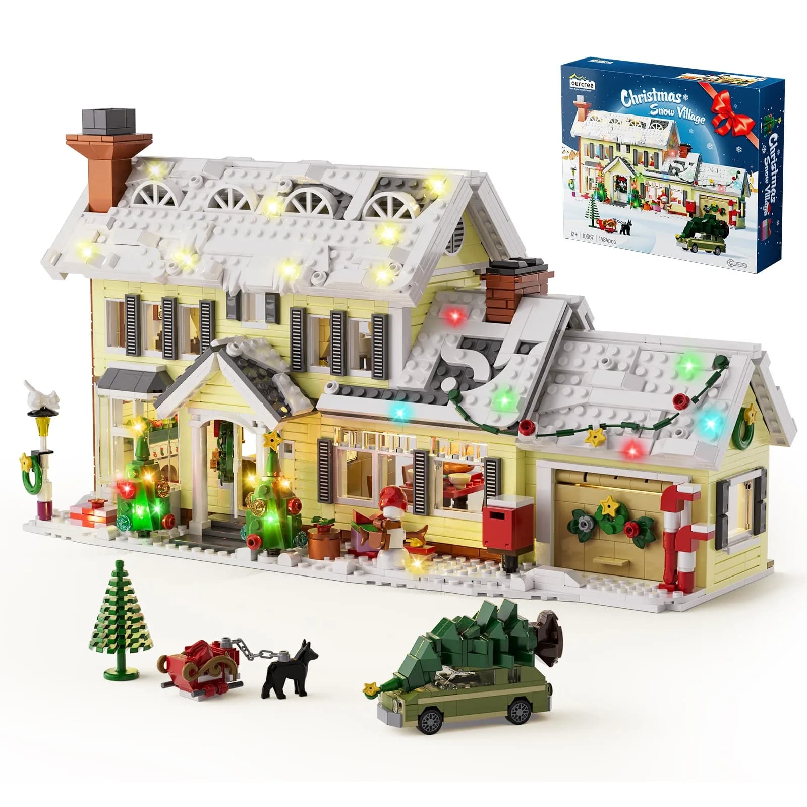 Christmas Holiday House Building Set Christmas Holiday Snow Village Blocks Toys with Clark's Car,Gifts for Boys, Girls(1484pcs) - image 1