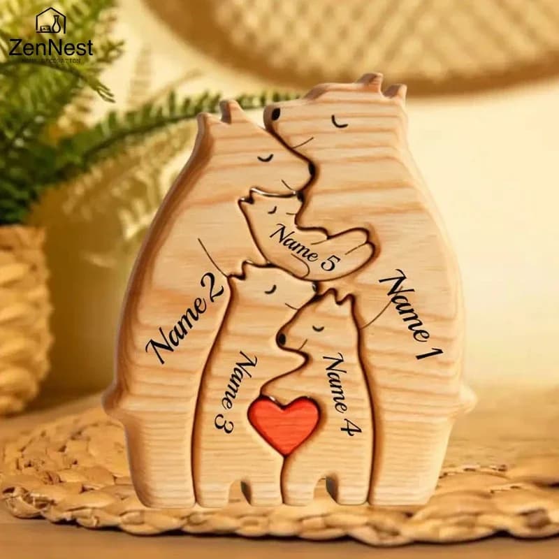 Art Wooden Bear Family Puzzle Personalized Name Custom Home Decor Thanksgiving Christmas Heartwarming Gift for Baby Mom - image 1