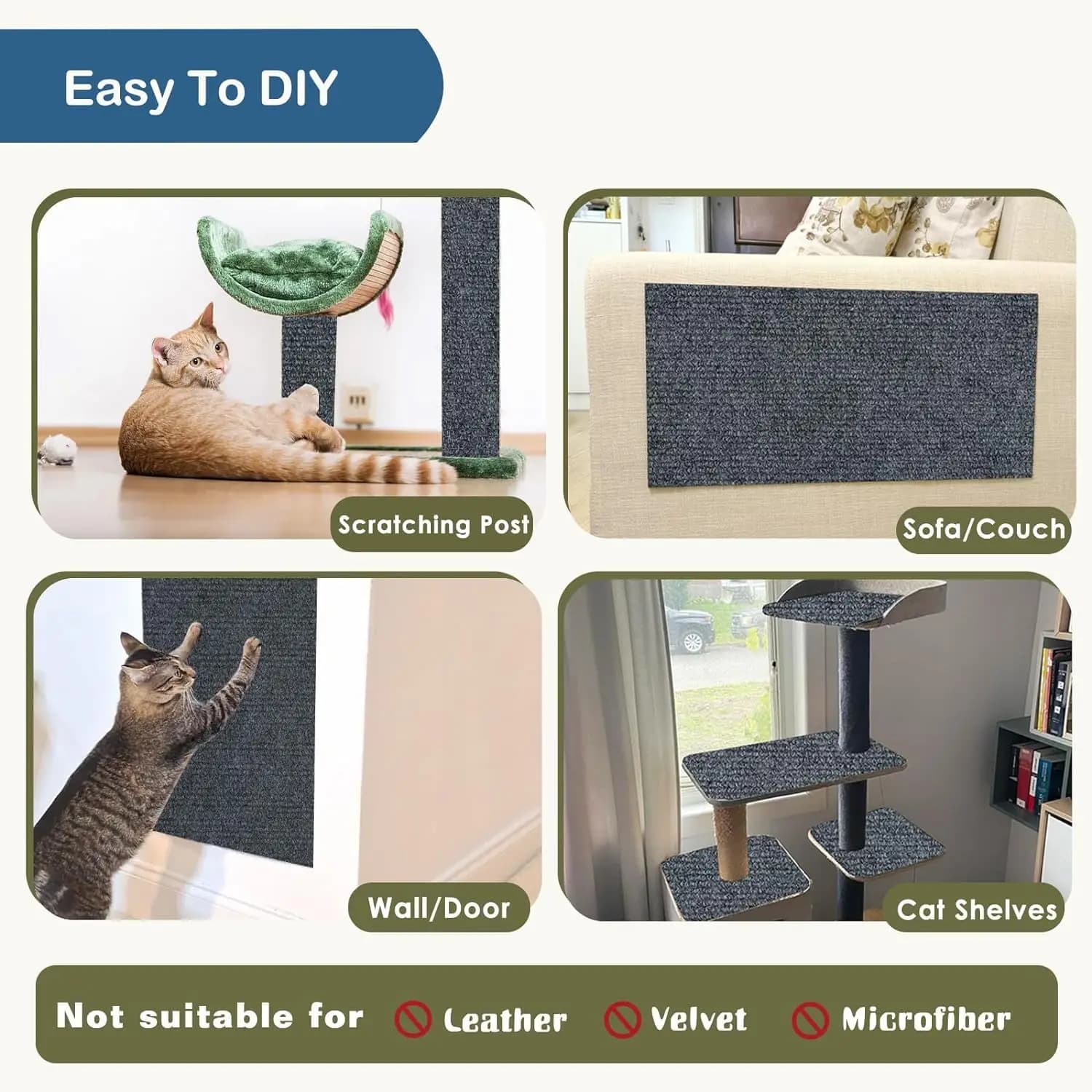 Wall Self-Adhesive Anti Cat Scratch Sofa DIY Cats Scratch Protection Paws Sharpen Trimmable Carpet Cats Scratch Board - image 3