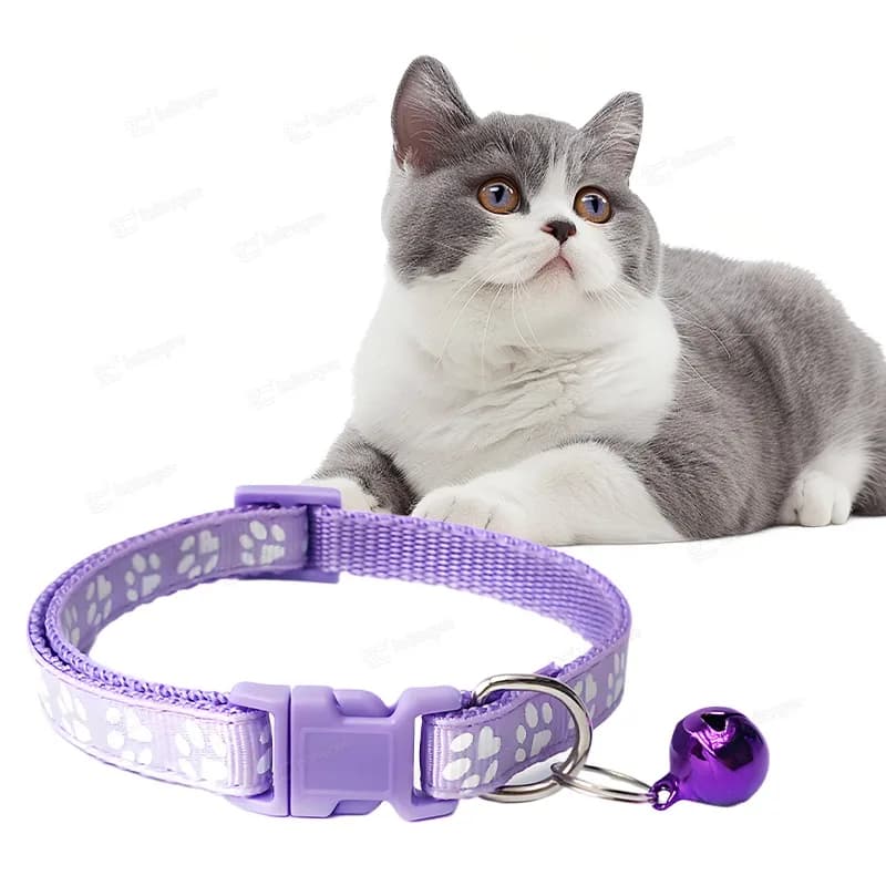 Pet Collar With Bell Cartoon Footprint Colorful Dog Puppy Cat Accessories Kitten Collar Adjustable Safety Bell Ring Necklace Pet - image 6