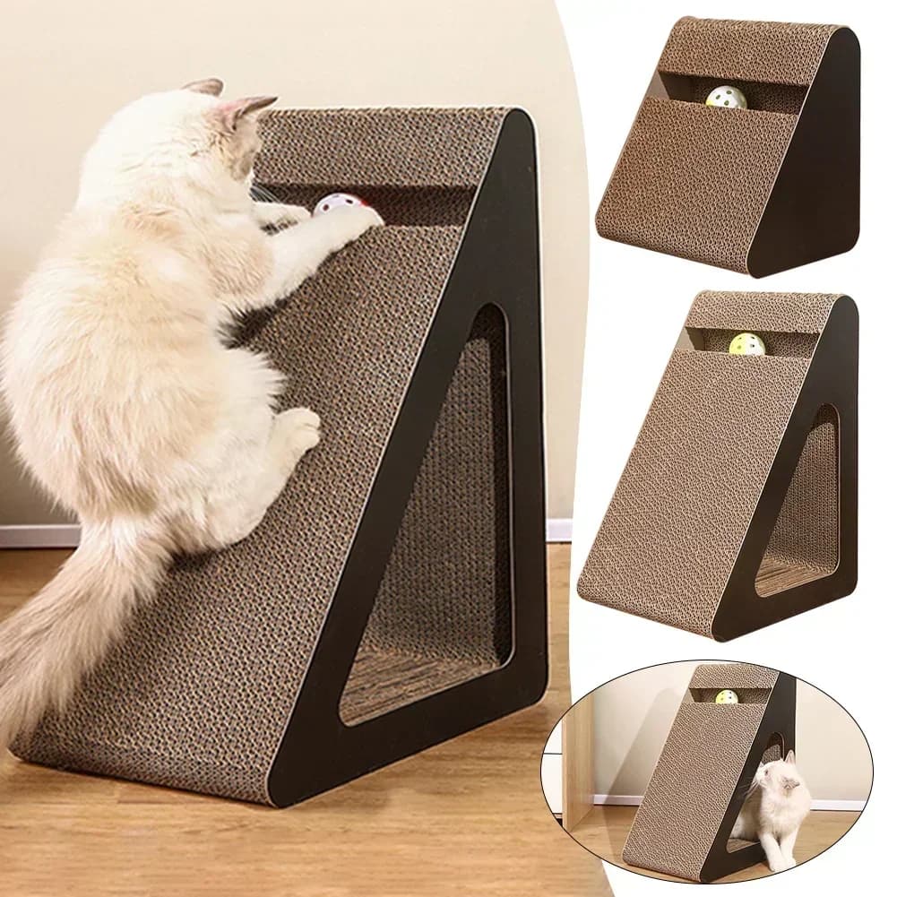 2 in 1 Cat Scratcher Cardboard Triangles Shaped Cat Scratching Board With Ball Wear-resistant Cat Clawing Board For Indoor Cat - image 1