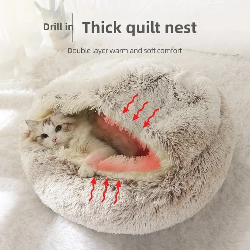 Autumn and Winter soft plush pet bed and pet bed Winter warm and cold plush comforter nest Shell cat nest semi-enclosed cat nest - image 5