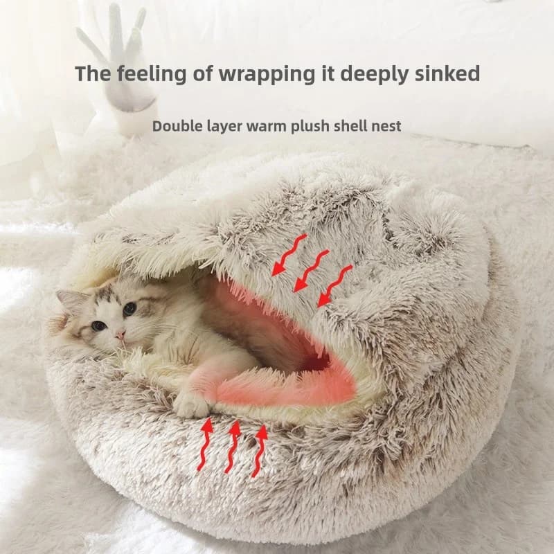 Autumn and Winter soft plush pet bed and pet bed Winter warm and cold plush comforter nest Shell cat nest semi-enclosed cat nest - image 1