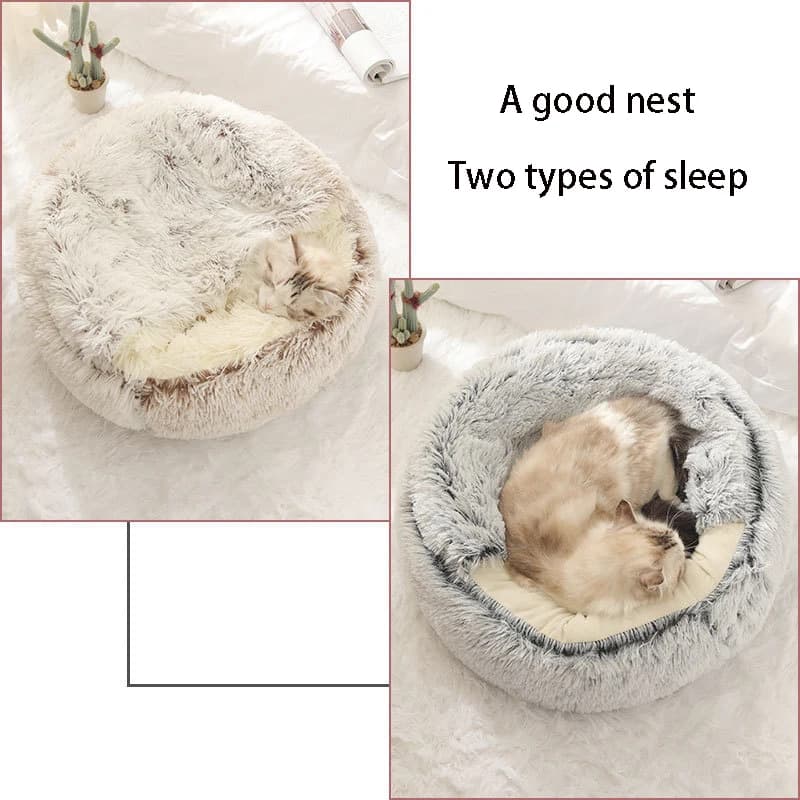 Cat Bed Pet Mattress Warm Soft Plush Pet Bed with Cover Round Cat Dog Sleeping Nest Cave for Small Dogs kitten - image 5