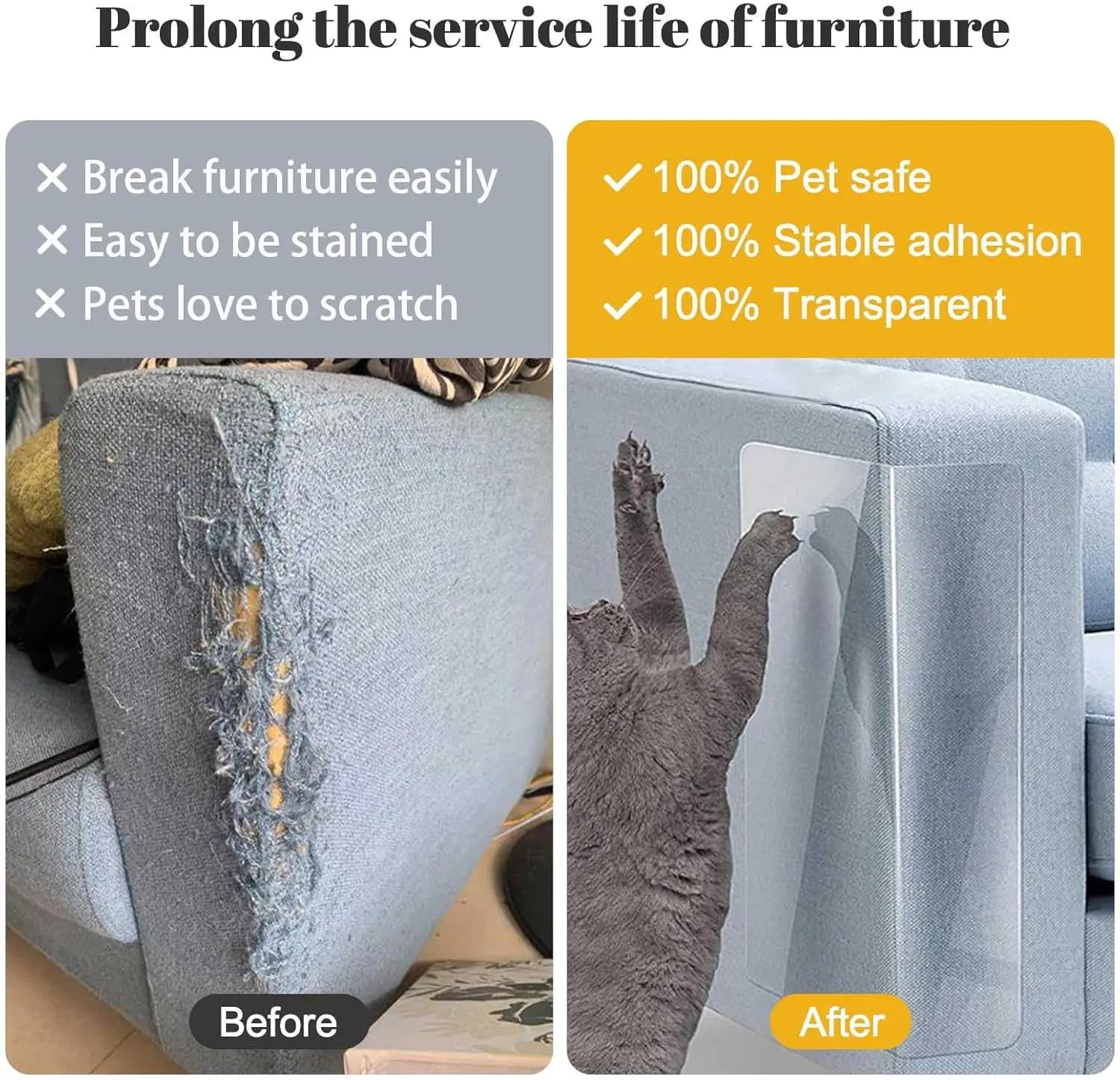 Generic Cat Scratch Furniture Protector Thick Vinyl Couch Protector Clear Self-Adhesive Cat Tape for Furniture Sofa Door Walls - image 4