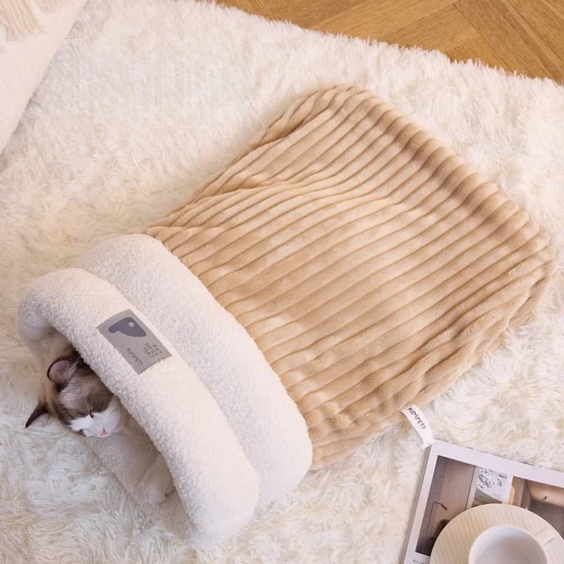 Warming Plush Cat Sleeping Bag: Enclosed Snuggle Sack with Burrow Entry for Winter - Cozy Fuzz Sleeping Bag for Anxious Cats - image 9