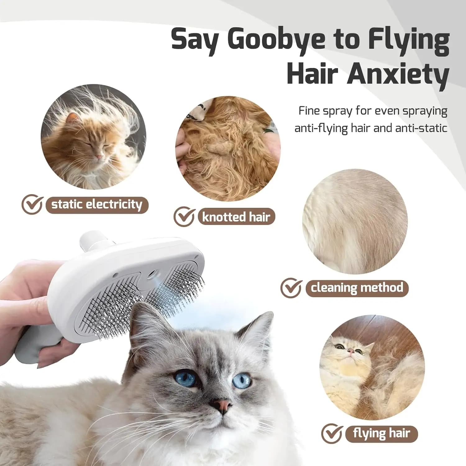 Steam Cat Brush Self-Cleaning Grooming Tool with Steam Spray Remove Floating Hair for Cats Dogs Pet Grooming Supplies Hair Care - image 2