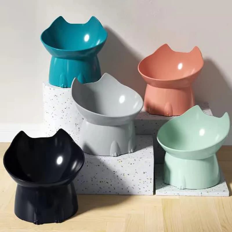New cat bowl with long ears and high feet bowl with cat and dog neck protection and anti-overturning plastic raised pet bowl - image 2