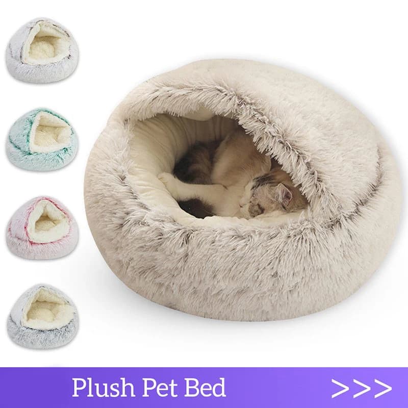 Cat Bed Pet Mattress Warm Soft Plush Pet Bed with Cover Round Cat Dog Sleeping Nest Cave for Small Dogs kitten - image 1