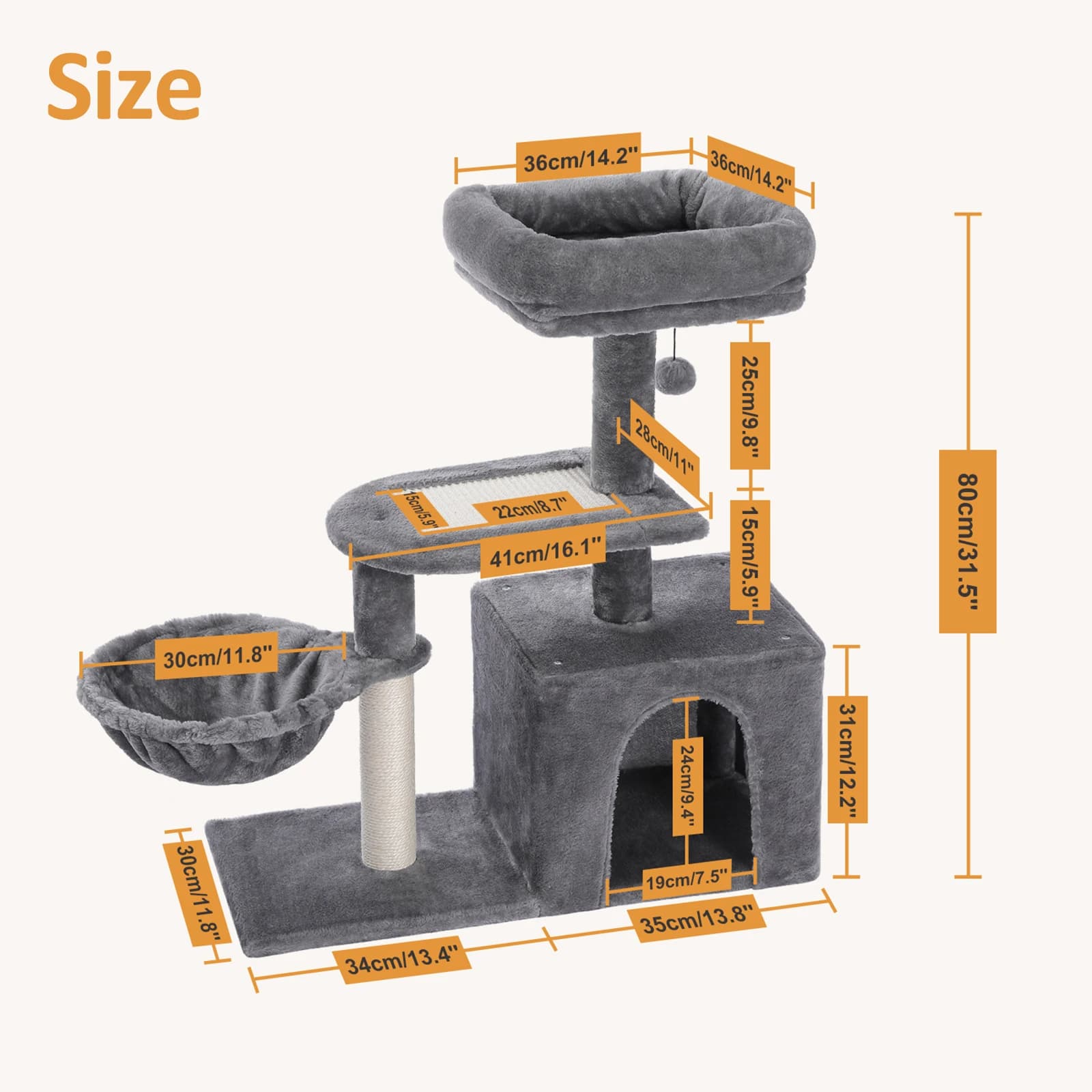 Cat tree Cat Tower for Indoor Cats 2 Styles Cat Activity Tree with Cat Scratching Posts Big Hammock and Removable Top Perch Grey - image 9