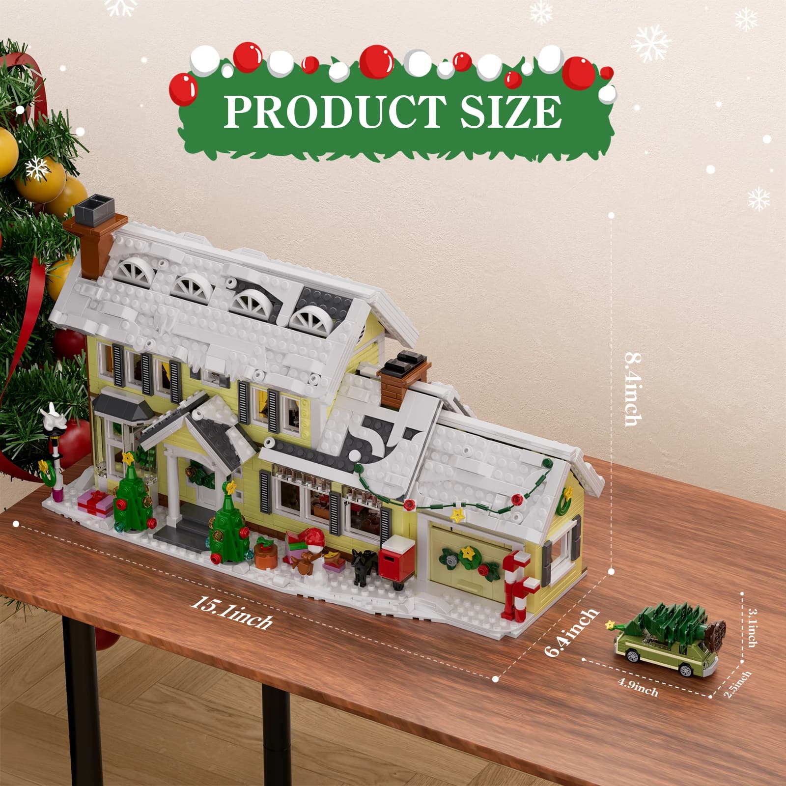 Christmas Holiday House Building Set Christmas Holiday Snow Village Blocks Toys with Clark's Car,Gifts for Boys, Girls(1484pcs) - image 6