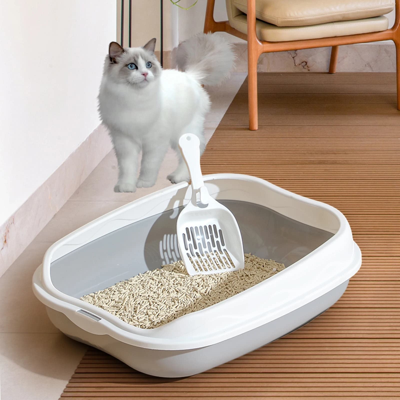 Semi-enclosed Litter Box Spatter-proof Cat Toilet Large Kitten Cleaning Supplies Large Cat Poop Bowl Pet Bupplies - image 1