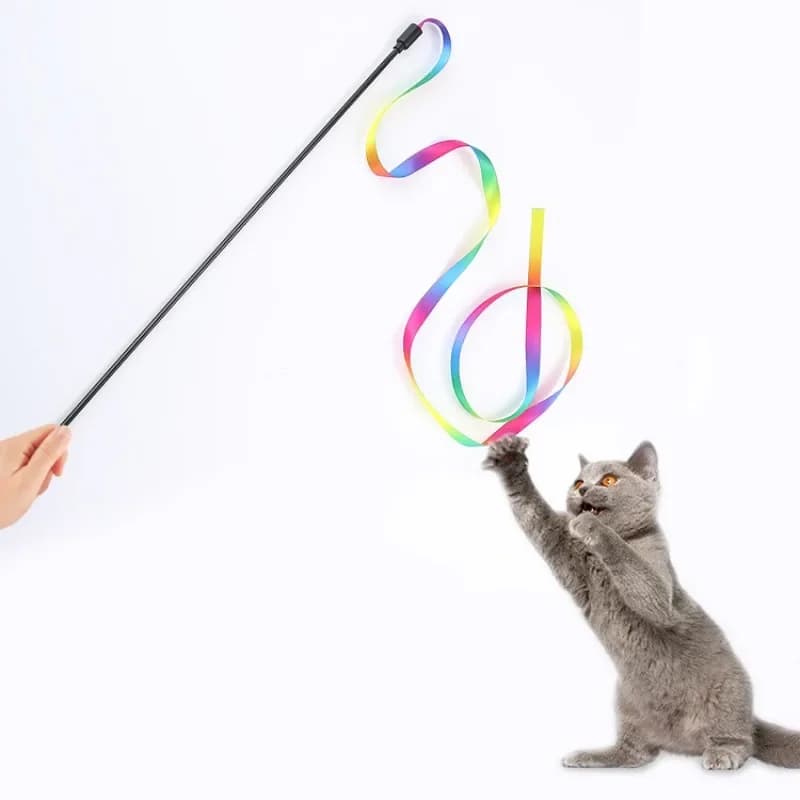 Interactive Coloured Ribbon Cat Toys Teasing Catd Stick Satin Ribbon Cat Stick Toys Kitten Playing Teaser Wand Toy Pet Supplies - image 1