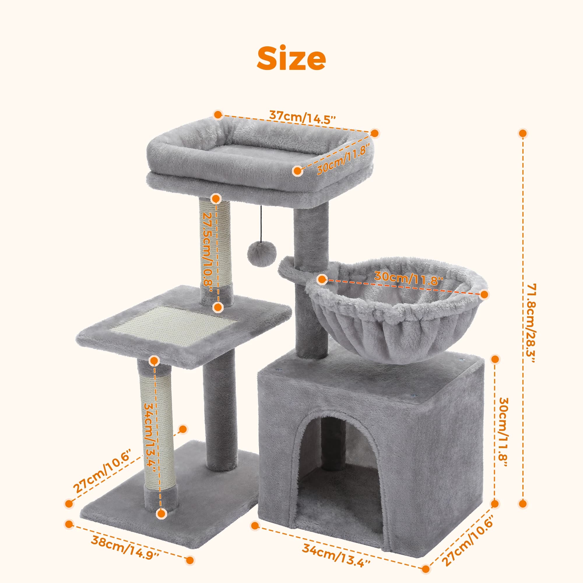 Cat tree Cat Tower for Indoor Cats 2 Styles Cat Activity Tree with Cat Scratching Posts Big Hammock and Removable Top Perch Grey - image 4