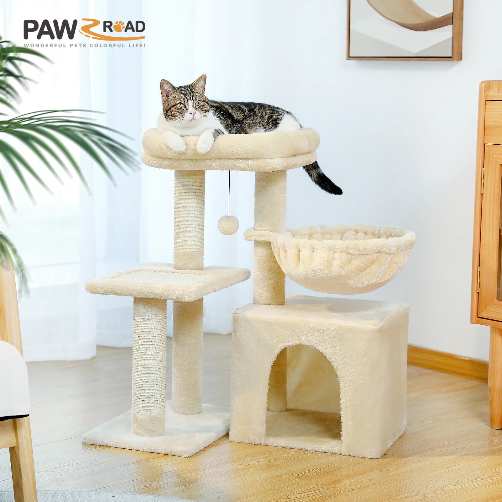 Cat tree Cat Tower for Indoor Cats 2 Styles Cat Activity Tree with Cat Scratching Posts Big Hammock and Removable Top Perch Grey - image 2