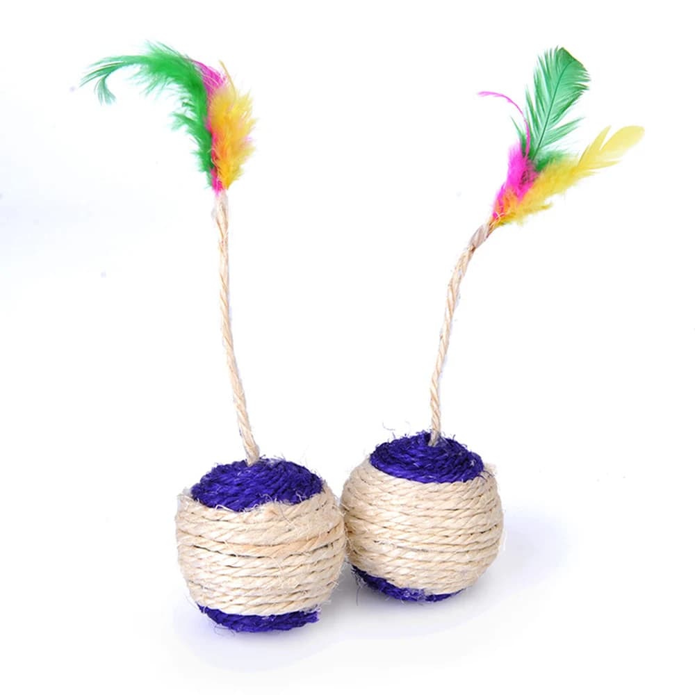 1PC Pet Cat Toy Colorful Feather Blanket Ball Grinding Claw Interactive Play Ball Cat Toy Sisal Shuttlecock Ball - image 5