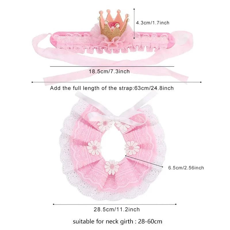 Pet Birthday Costume Set, Adorable Lace Flower Crown Headpiece Collar Accessories, Suitable for Cats and Tiny Dogs - image 2