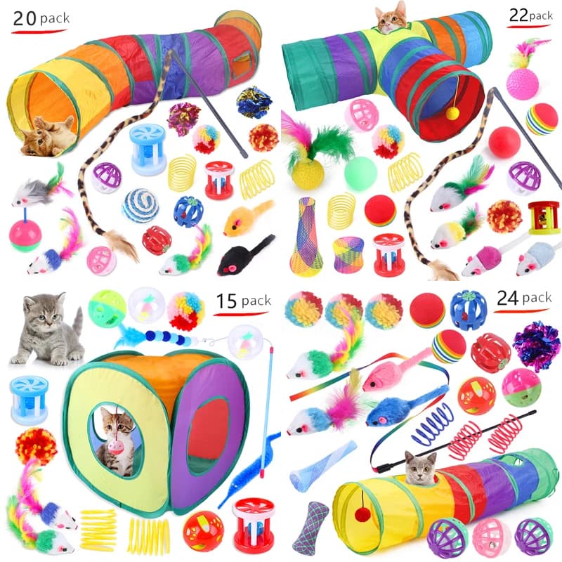 Cat Toys Rainbow Tunnel Set Foldable Cat Kitten Play Tunnel Chat Mouse Supplies Simulation Fish Cat Accessories - image 1