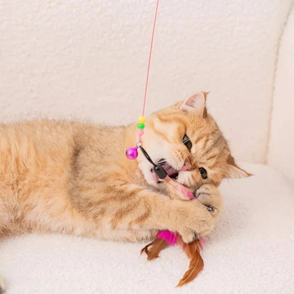Interactive Cat Wand Toy with Feather-Style Tassel & Bell on Flexible Elastic Rod - image 4