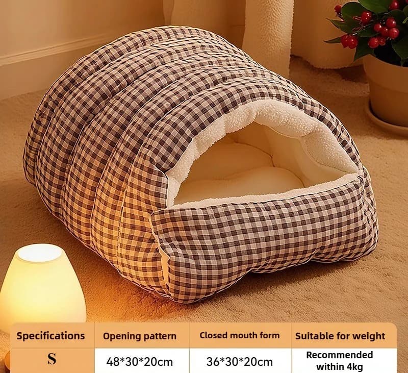Winter Cat Dog House Closed Security Warm Plus Velvet Cold Cat Sleep Wrapped Pet Detachable Plaid Cover Small Pet Nest 4kg Cat - image 9