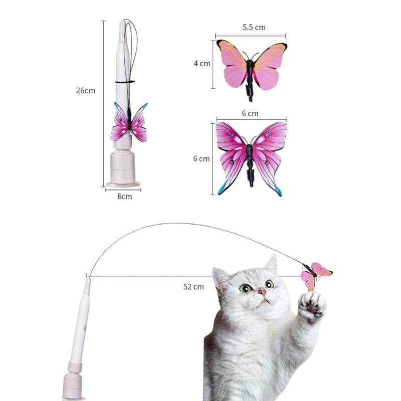 360° Rotating Cat Teasing Stick Butterfly Pattern Cat Funny Stick Detachable Handle Interaction Cat Teasing Stick Pet Supplies - image 1