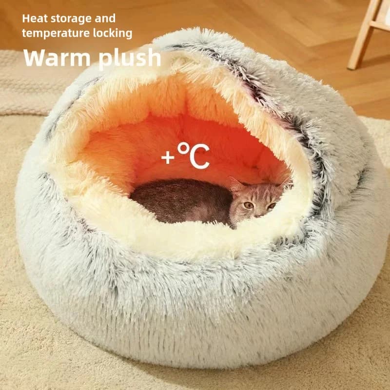 Autumn and Winter soft plush pet bed and pet bed Winter warm and cold plush comforter nest Shell cat nest semi-enclosed cat nest - image 2