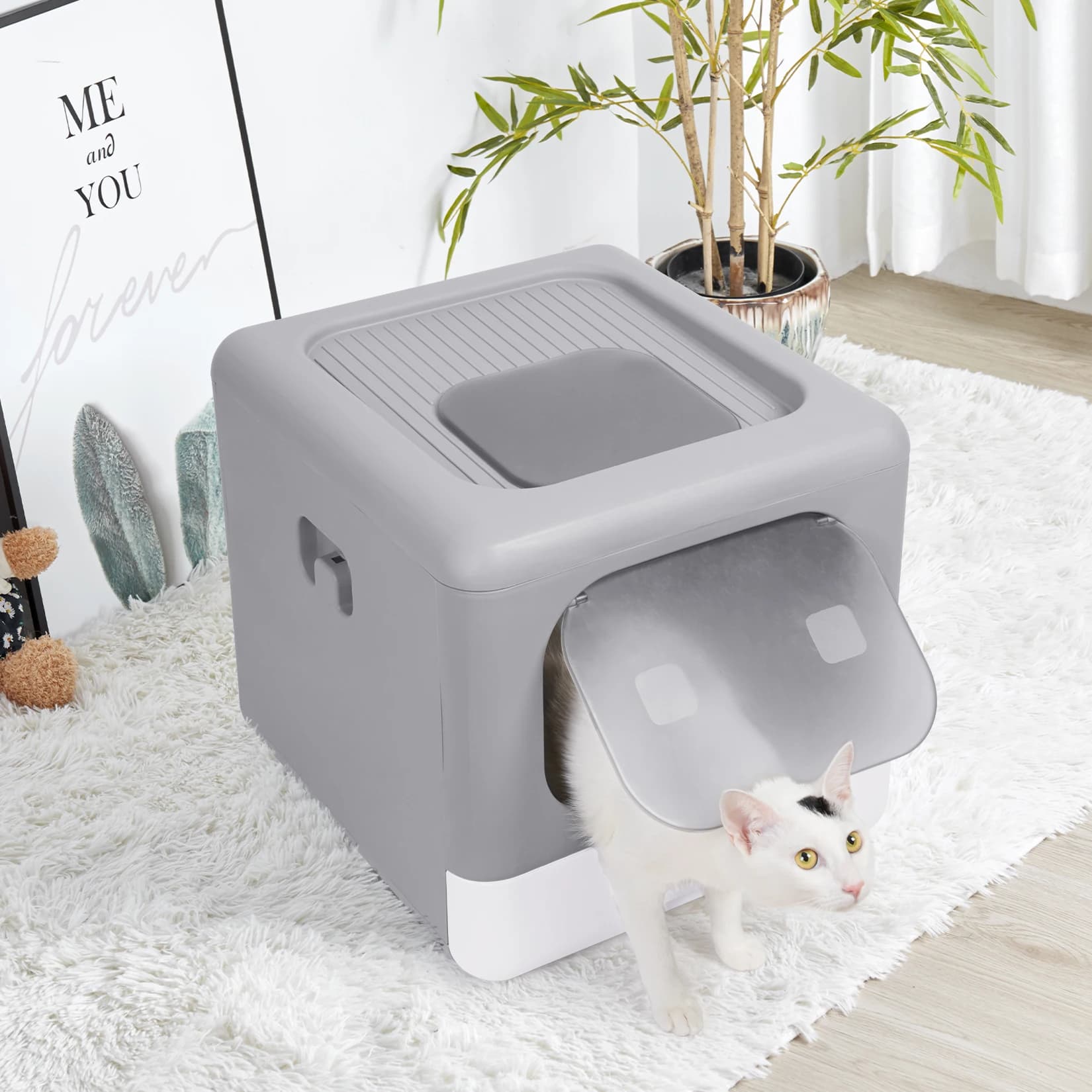 Cat Litter Box with Scoop and Tray Sifting Enclosed Foldable Kitten Toilet Detachable Poop Top Front Entry Pet Supplies - image 3