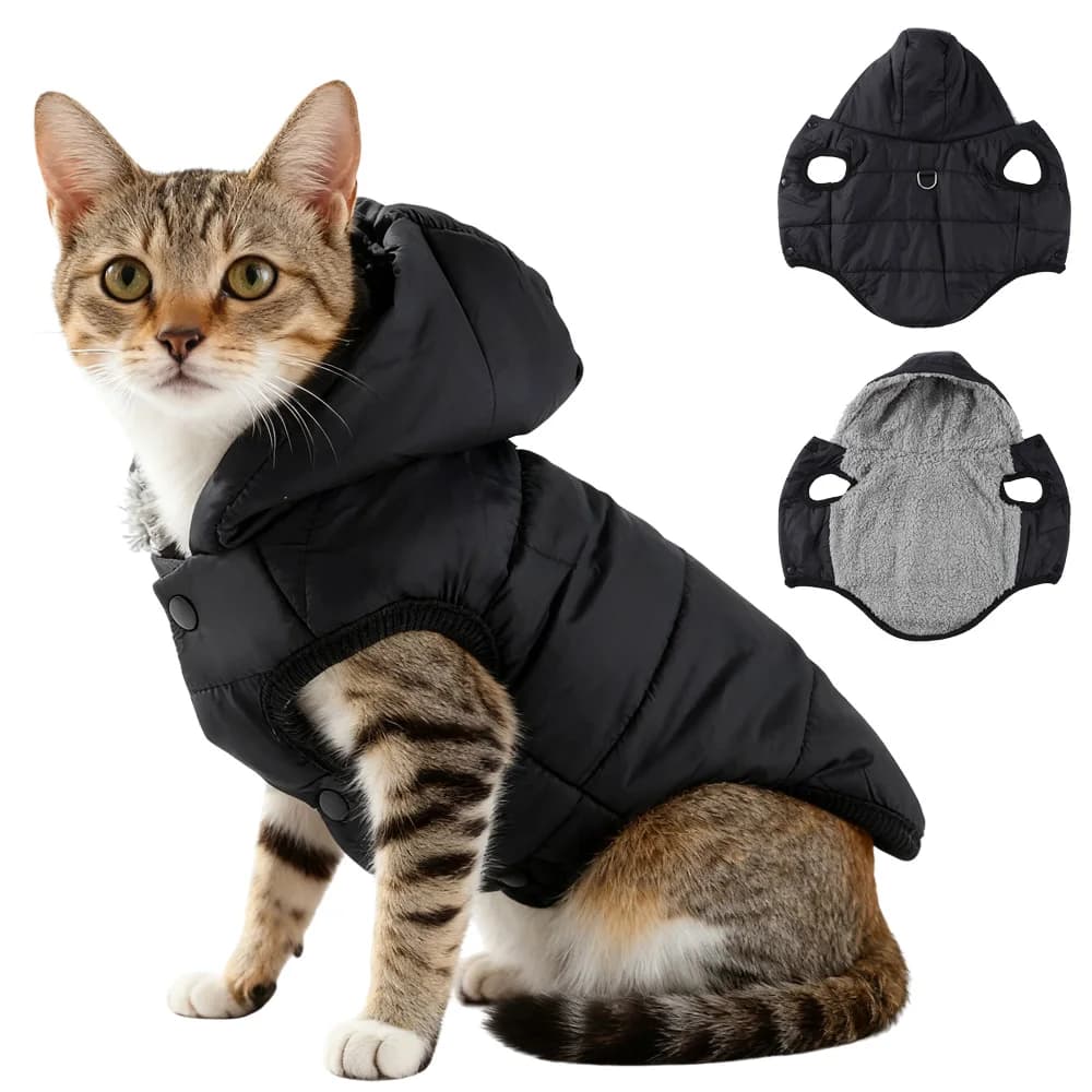 Waterproof Pet Cat Hoodie Jacket For Small Medium Cats Winter Warm Fleece Kitten Costume with D-ring Sphynx Coat Pug Clothes - image 1
