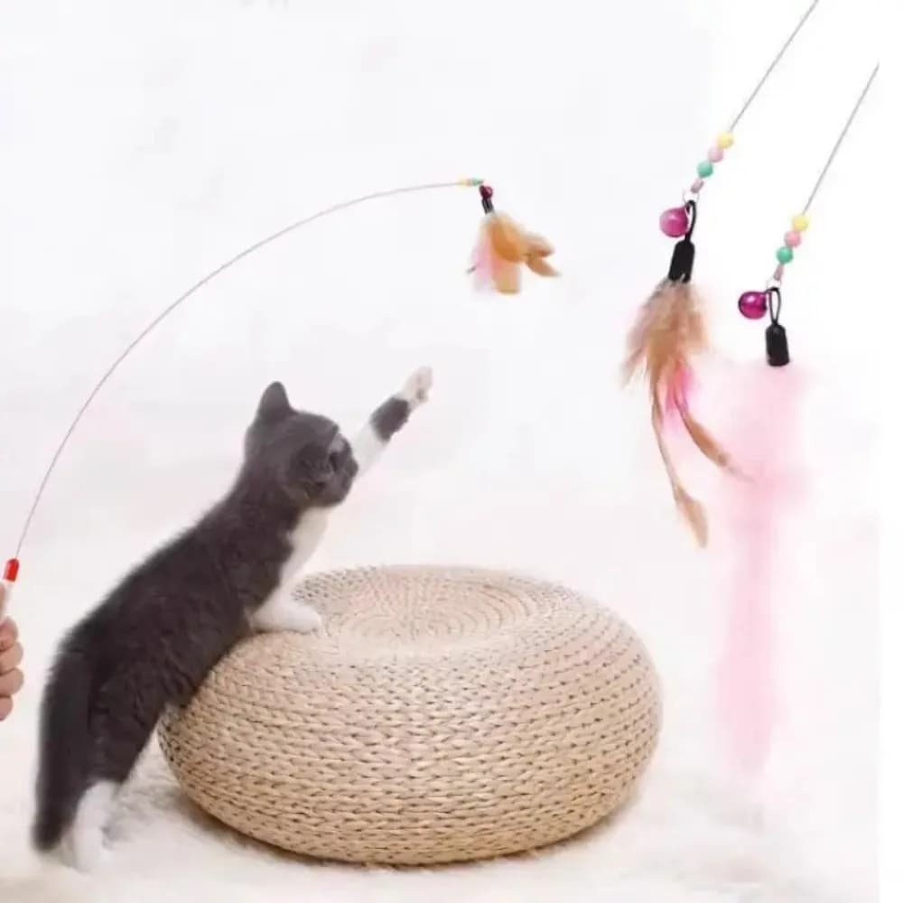 Interactive Cat Wand Toy with Feather-Style Tassel & Bell on Flexible Elastic Rod - image 3