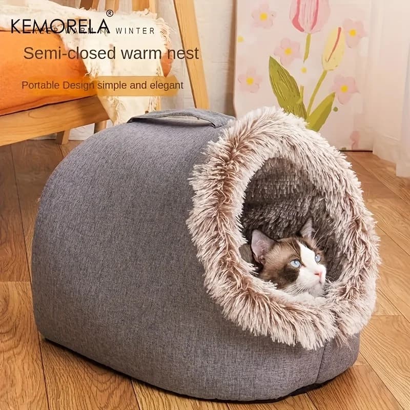 KEMORELA Winter Cat Bed Self-Warming Puppy House Cozy Cat Sleeping Cave Beds Indoor Kitten Nest Kennel Hut for Small Medium Cats - image 3