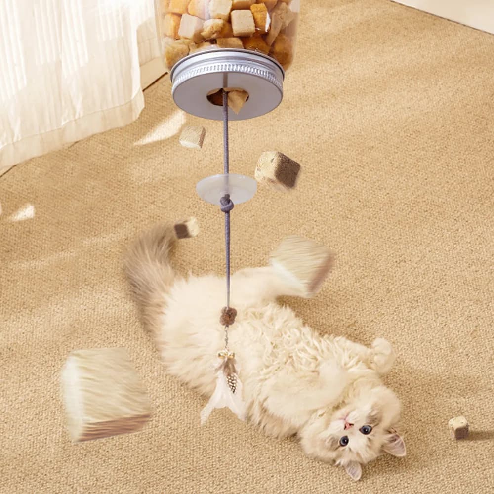 Cat Toy Interactive Cats Leak Food Feather Toys with Bell Hanging Door Scratch Rope Pets Food Feeder Dispenser Kitten Catnip Toy - image 2