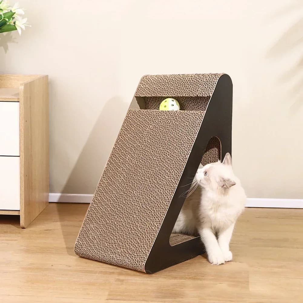 2 in 1 Cat Scratcher Cardboard Triangles Shaped Cat Scratching Board With Ball Wear-resistant Cat Clawing Board For Indoor Cat - image 3