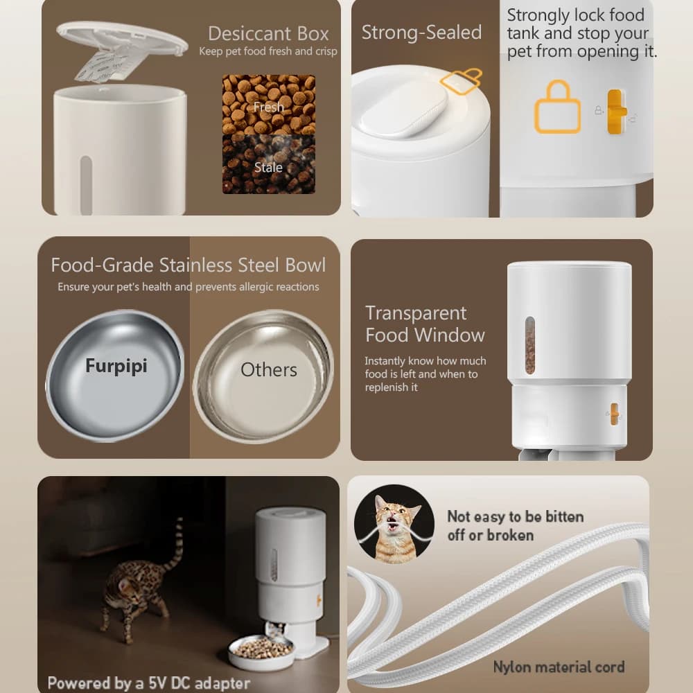 Furpipi 5L Smart Automatic Cat Feeders with 1080P HD Camera 5G WiFi Pet Feeder Tuya APP Control Automatic Cat Kibble Dispenser - image 6