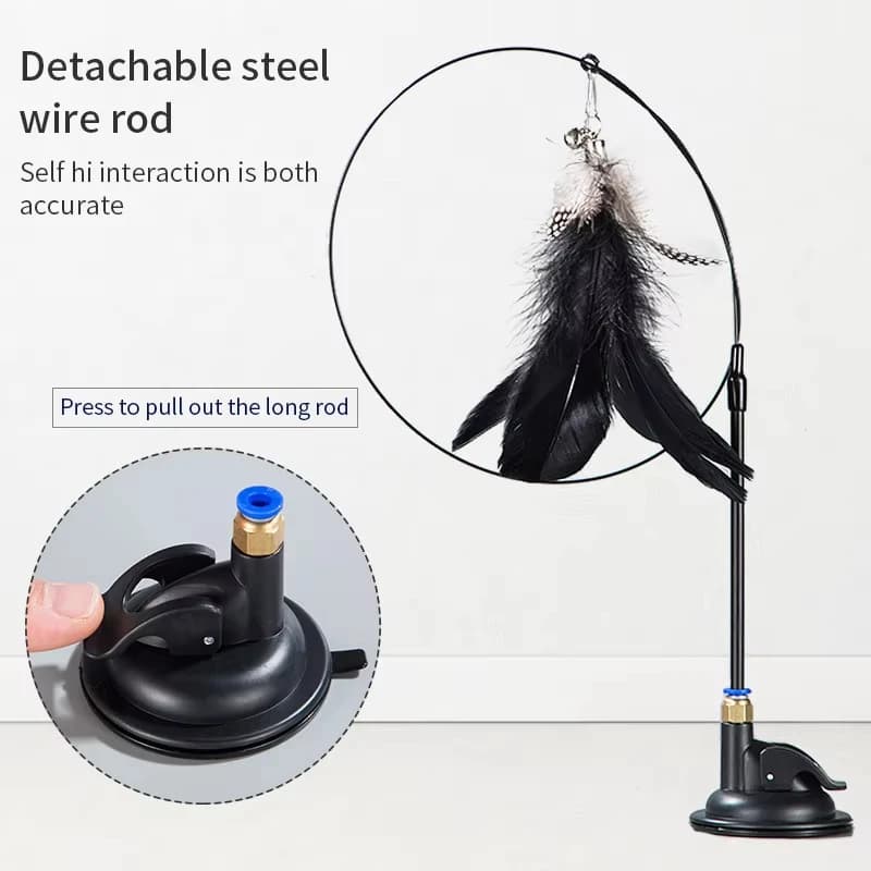 Interactive Cat Toy Handfree Cat Stick Kitten Playing Teaser Wand Toy Suction Cup Feather Wand Pet Supplies Simulation Feather - image 3