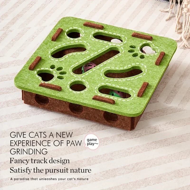Interactive Cat Puzzle Toy Felt Toy Box with Maze Tunnel Bell Ball Indoor Entertainment Cat Toy - image 4