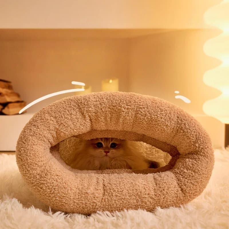 Warming Plush Cat Sleeping Bag: Enclosed Snuggle Sack with Burrow Entry for Winter - Cozy Fuzz Sleeping Bag for Anxious Cats - image 5