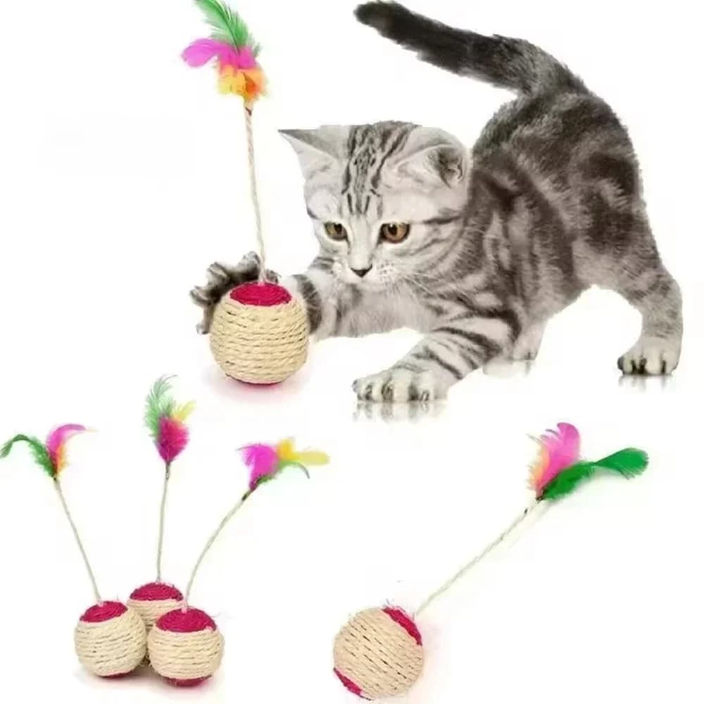 1PC Pet Cat Toy Colorful Feather Blanket Ball Grinding Claw Interactive Play Ball Cat Toy Sisal Shuttlecock Ball - image 1