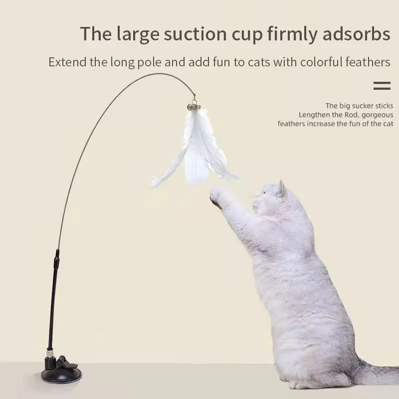 Interactive Cat Toy Handfree Cat Stick Kitten Playing Teaser Wand Toy Suction Cup Feather Wand Pet Supplies Simulation Feather - image 5
