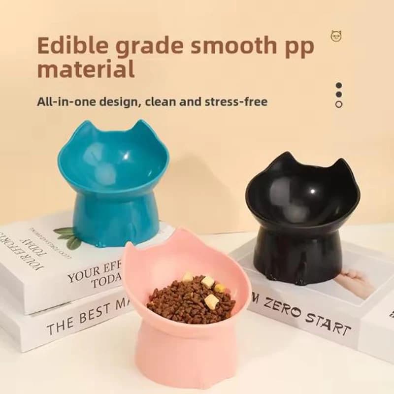 New cat bowl with long ears and high feet bowl with cat and dog neck protection and anti-overturning plastic raised pet bowl - image 1