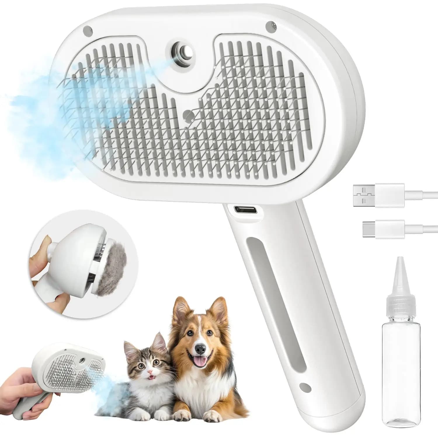 Steam Cat Brush Self-Cleaning Grooming Tool with Steam Spray Remove Floating Hair for Cats Dogs Pet Grooming Supplies Hair Care - image 1